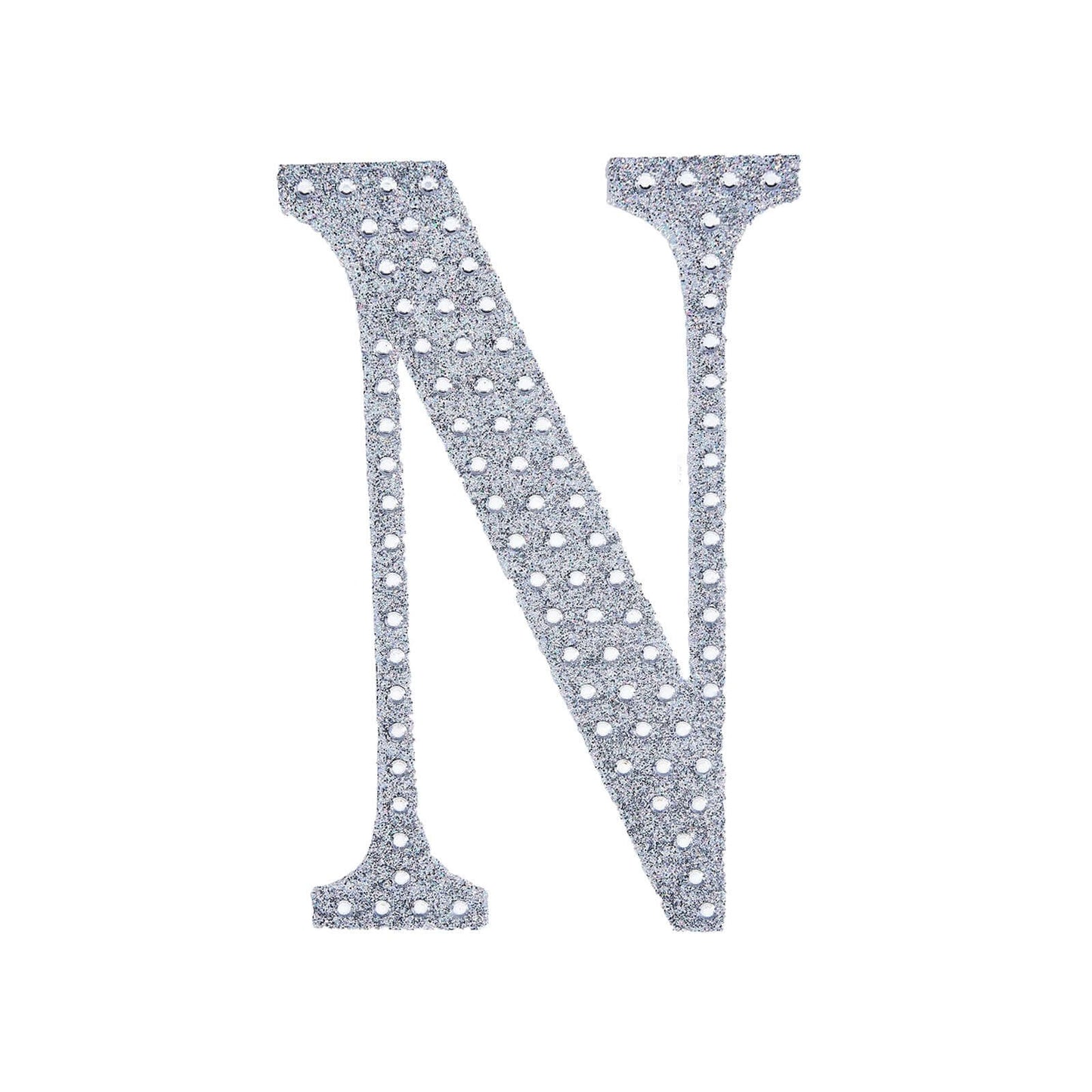 Decorative Rhinestone Alphabet "N" Letter Stickers, Glitter Adhesive Craft Letters Silver DIY Sparkle Embellishments 8"