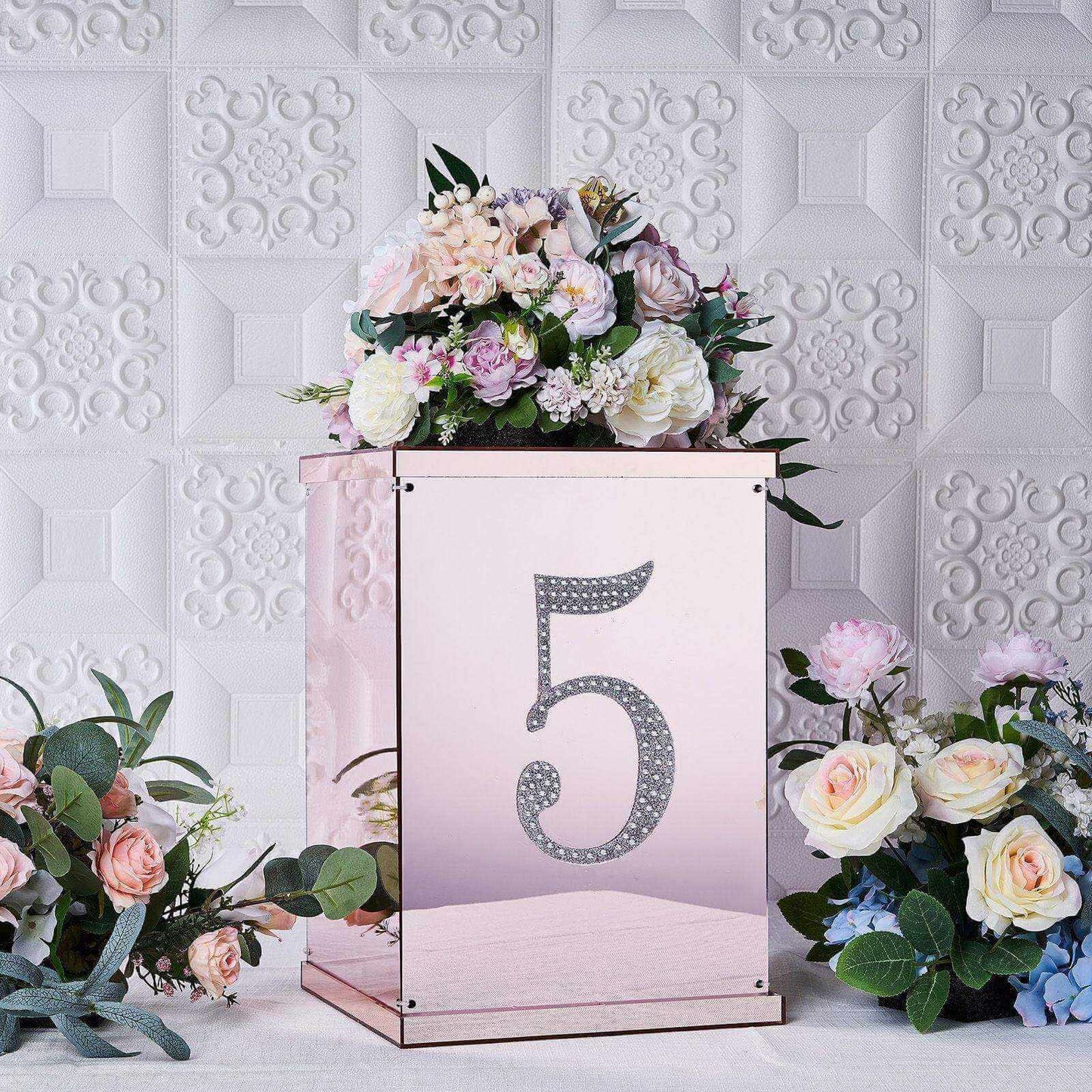 Decorative Rhinestone Number "5" Stickers, Glitter Adhesive Craft Numbers Silver DIY Sparkle Embellishments 8"