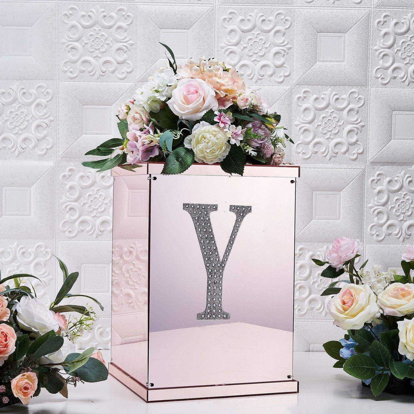 Decorative Rhinestone Alphabet "Y" Letter Stickers, Glitter Adhesive Craft Letters Silver DIY Sparkle Embellishments 8"