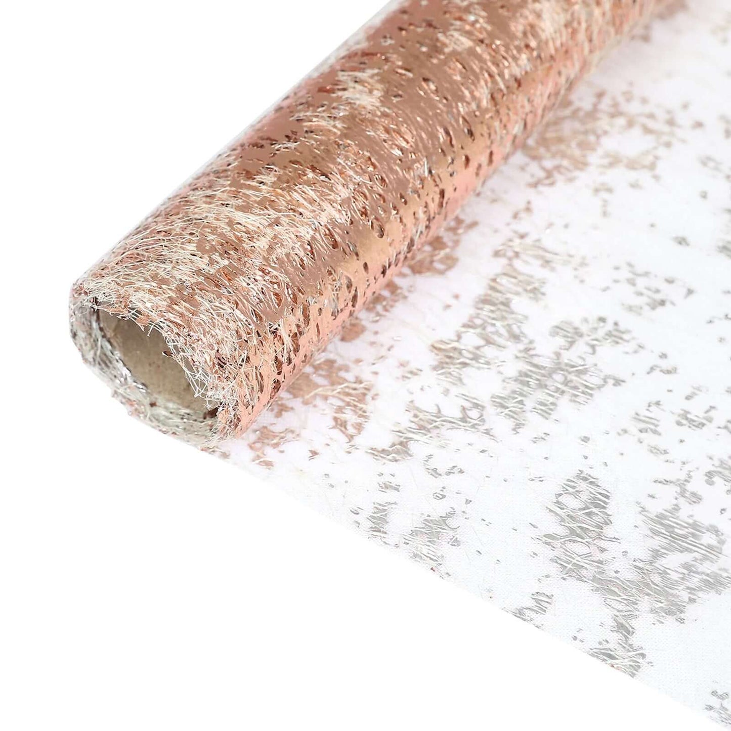 Mesh Polyester 108" Table Runner Roll Metallic Rose Gold - Distressed Foil Look Disposable Table Decor