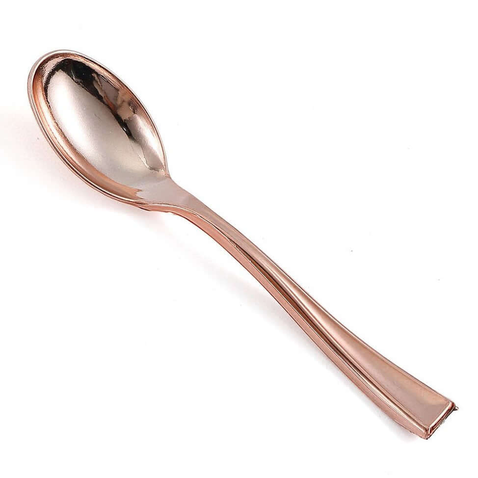 24-Pack Plastic Mini Dessert Spoons Rose Gold - Heavy Duty Disposable Silverware 4"