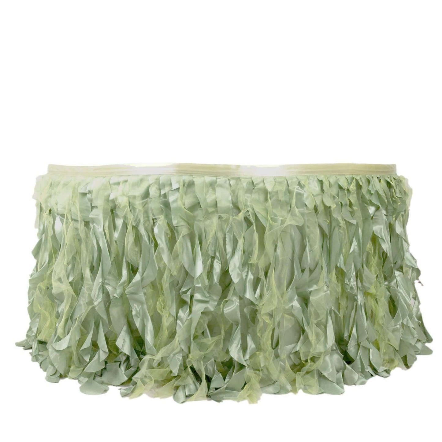 Taffeta 14ft Table Skirt Sage Green - Cascading Curly Willow Style Table Cover