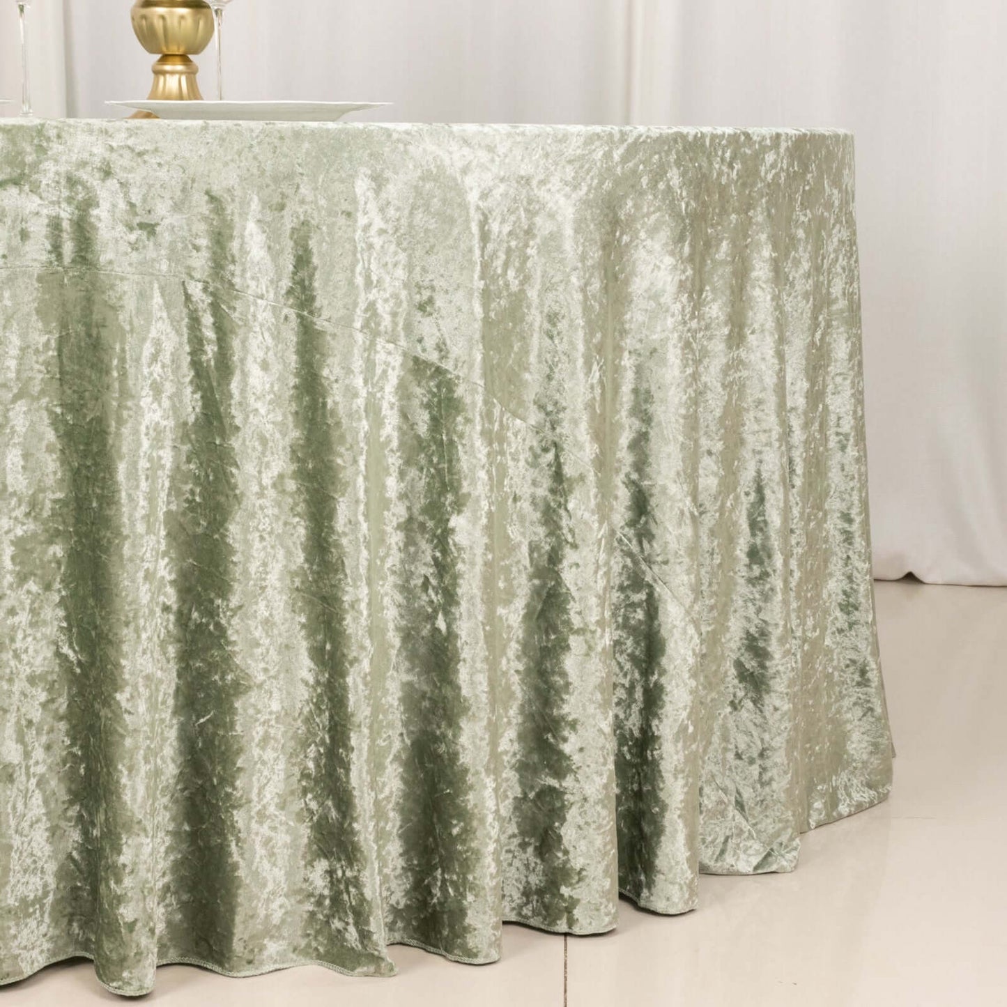 Premium Crushed Velvet 120" Round Tablecloth Sage Green - Reusable Soft & Stylish Seamless Table Cover