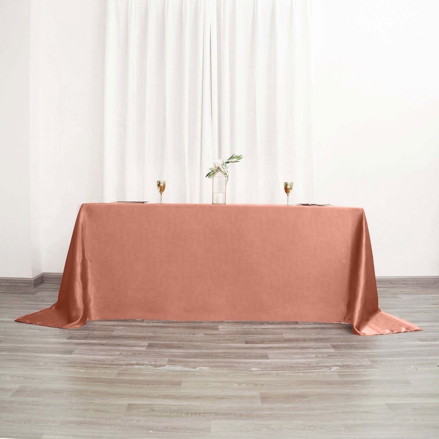 Satin Rectangular 90"x132" Tablecloth Terracotta (Rust) - Seamless Table Cover