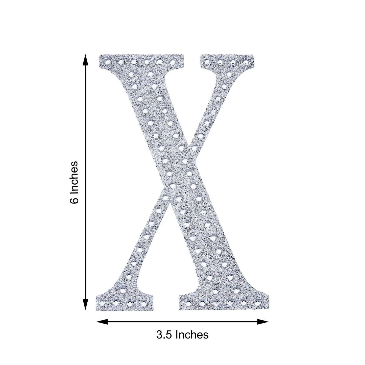 Decorative Rhinestone Alphabet "X" Letter Stickers, Glitter Adhesive Craft Letters Silver DIY Sparkle Embellishments 6"