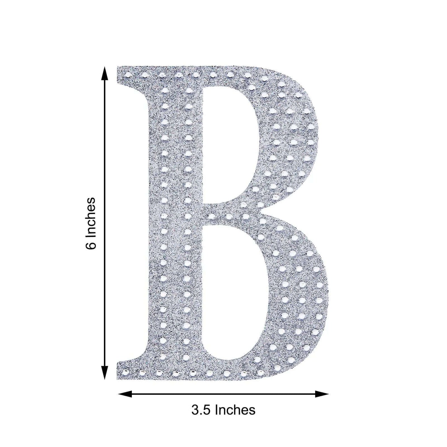 Decorative Rhinestone Alphabet "B" Letter Stickers, Glitter Adhesive Craft Letters Silver DIY Sparkle Embellishments 6"