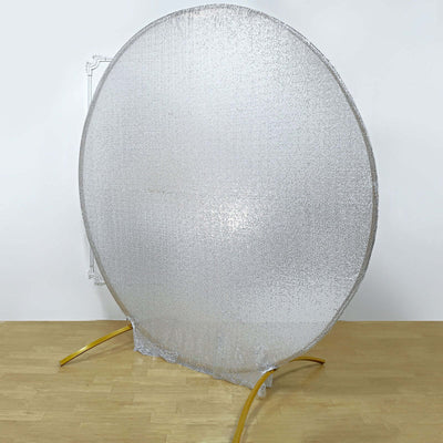 7.5ft Metallic Silver Sparkle Sequin Round Wedding Arch Cover, Shiny Shimmer Photo Backdrop Stand Cover, 2-Sided Custom Fit