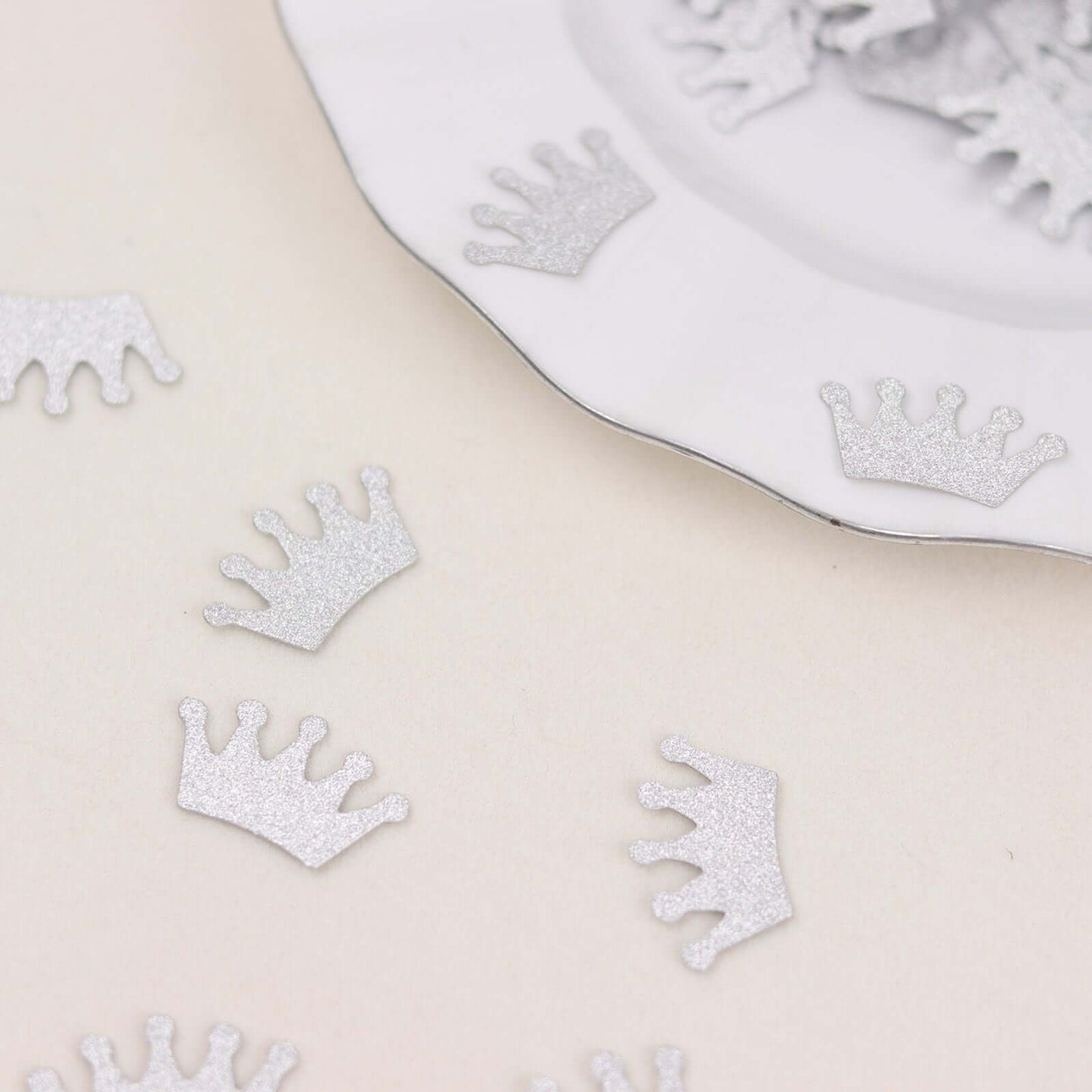 300 Pcs Glitter Princess Crown Paper Confetti Double-Sided Silver, Baby Shower Party Table Scatters - Decorative & Sparkling Design