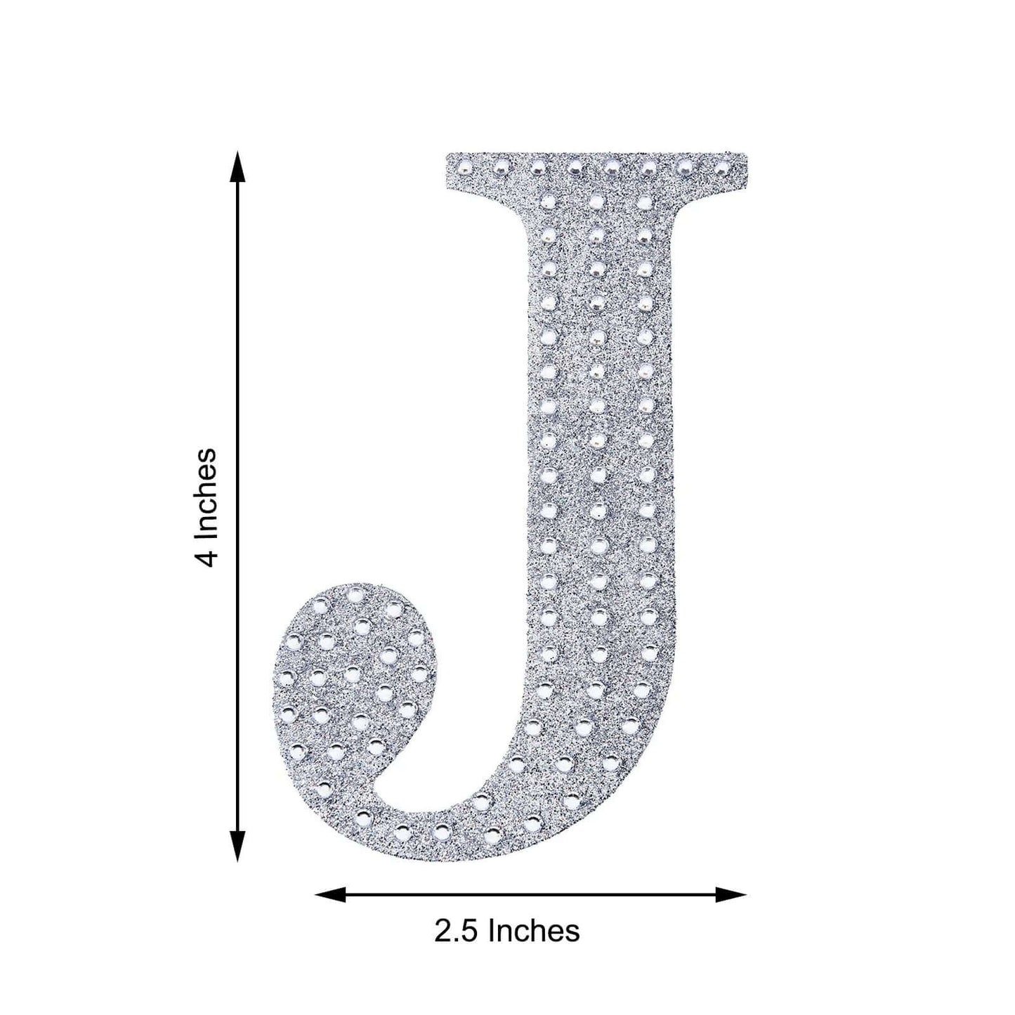 Decorative Rhinestone Alphabet "J" Letter Stickers, Glitter Adhesive Craft Letters Silver DIY Sparkle Embellishments 4"