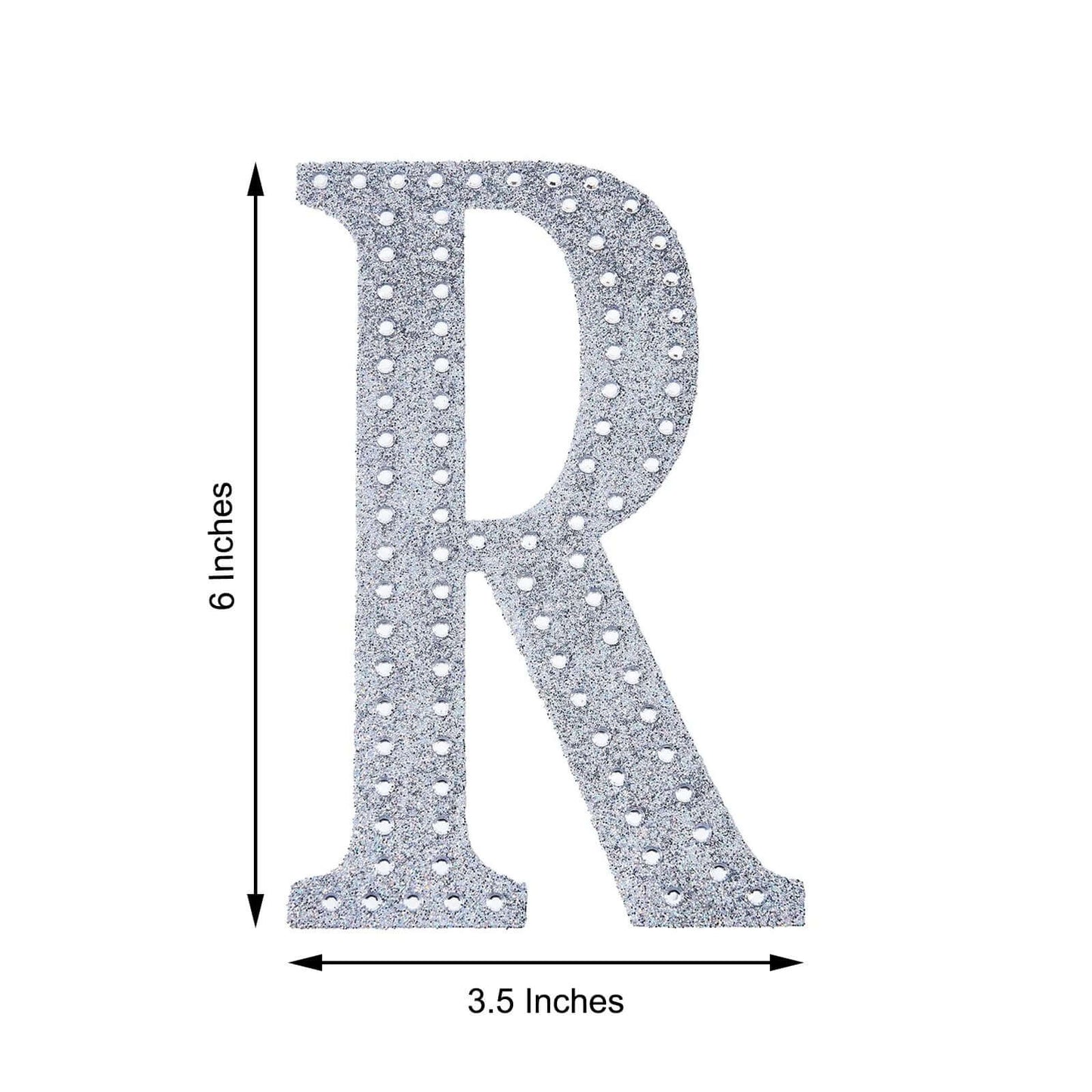 Decorative Rhinestone Alphabet "R" Letter Stickers, Glitter Adhesive Craft Letters Silver DIY Sparkle Embellishments 6"