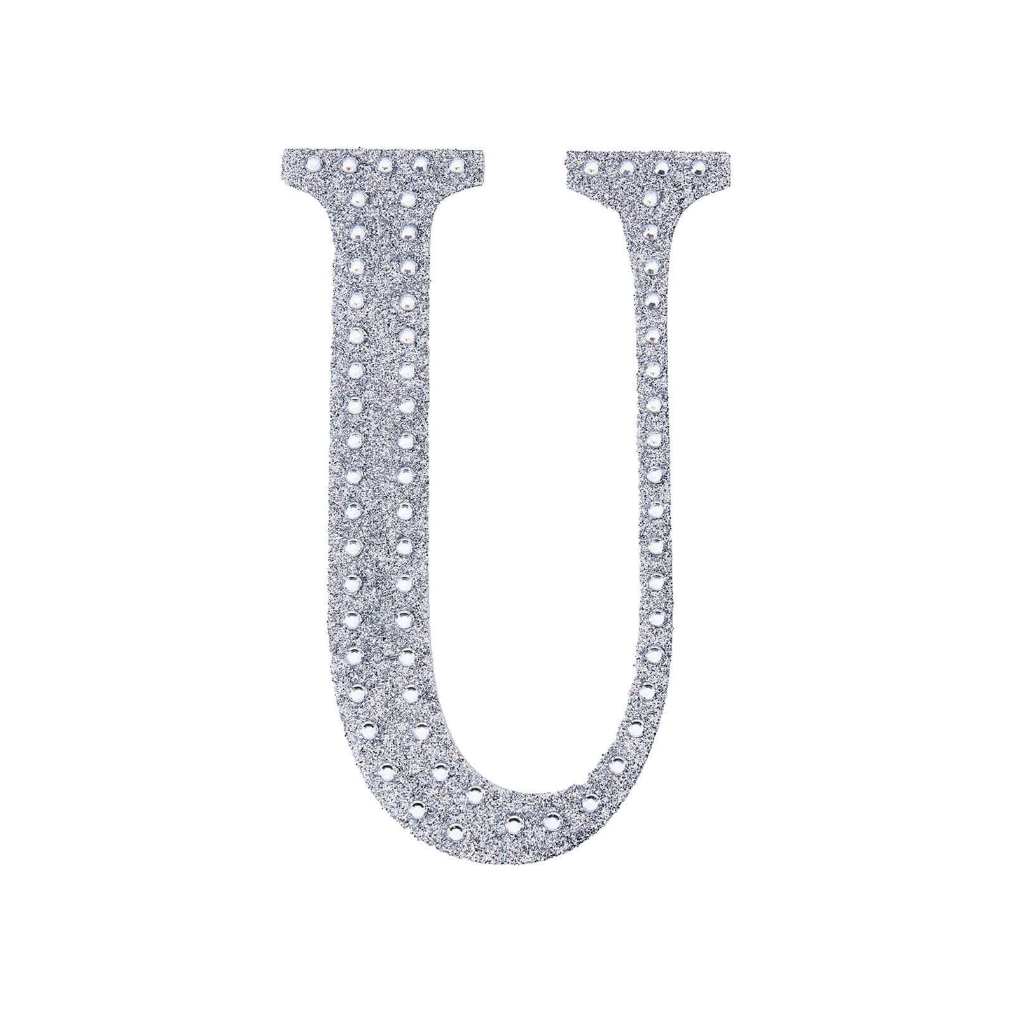 Decorative Rhinestone Alphabet "U" Letter Stickers, Glitter Adhesive Craft Letters Silver DIY Sparkle Embellishments 8"