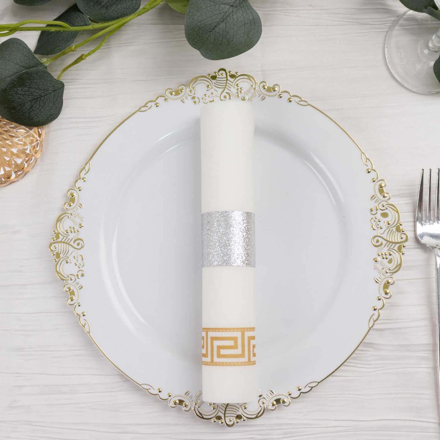 50-Pack Paper Napkin Rings Silver Glitter - Stylish Disposable Napkin Holders 1.5"