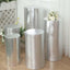 Set of 5 Metallic Silver Spandex Cylinder Pedestal Stand Covers, Shiny Stretchable Pillar Prop Covers - 130 GSM