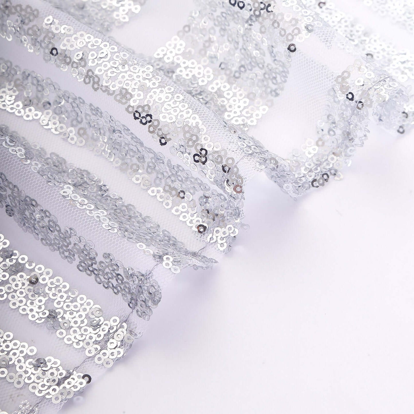 5 Pack Glitz Sequin Chair Sashes with Geometric Diamond Design 6"x88"Silver