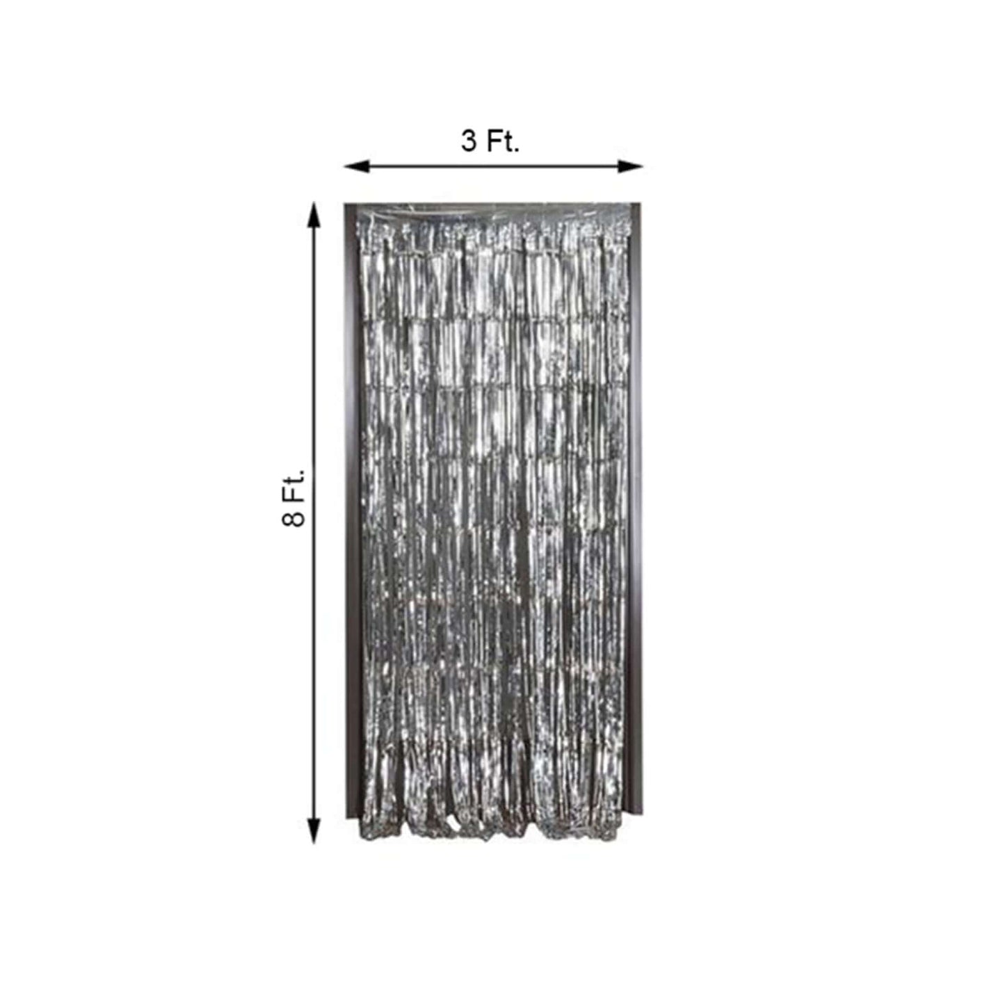 8ft Silver Metallic Tinsel Foil Fringe Doorway Curtain Party Backdrop