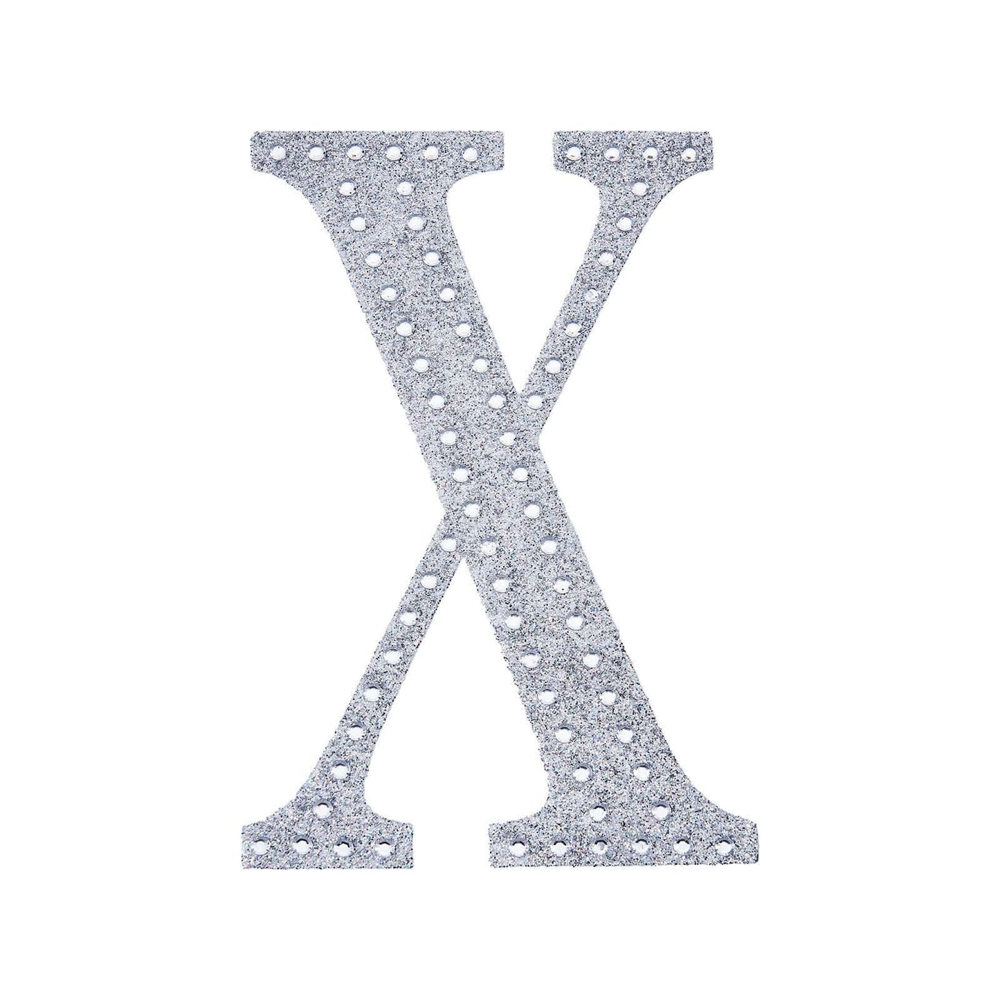 Decorative Rhinestone Alphabet "X" Letter Stickers, Glitter Adhesive Craft Letters Silver DIY Sparkle Embellishments 4"