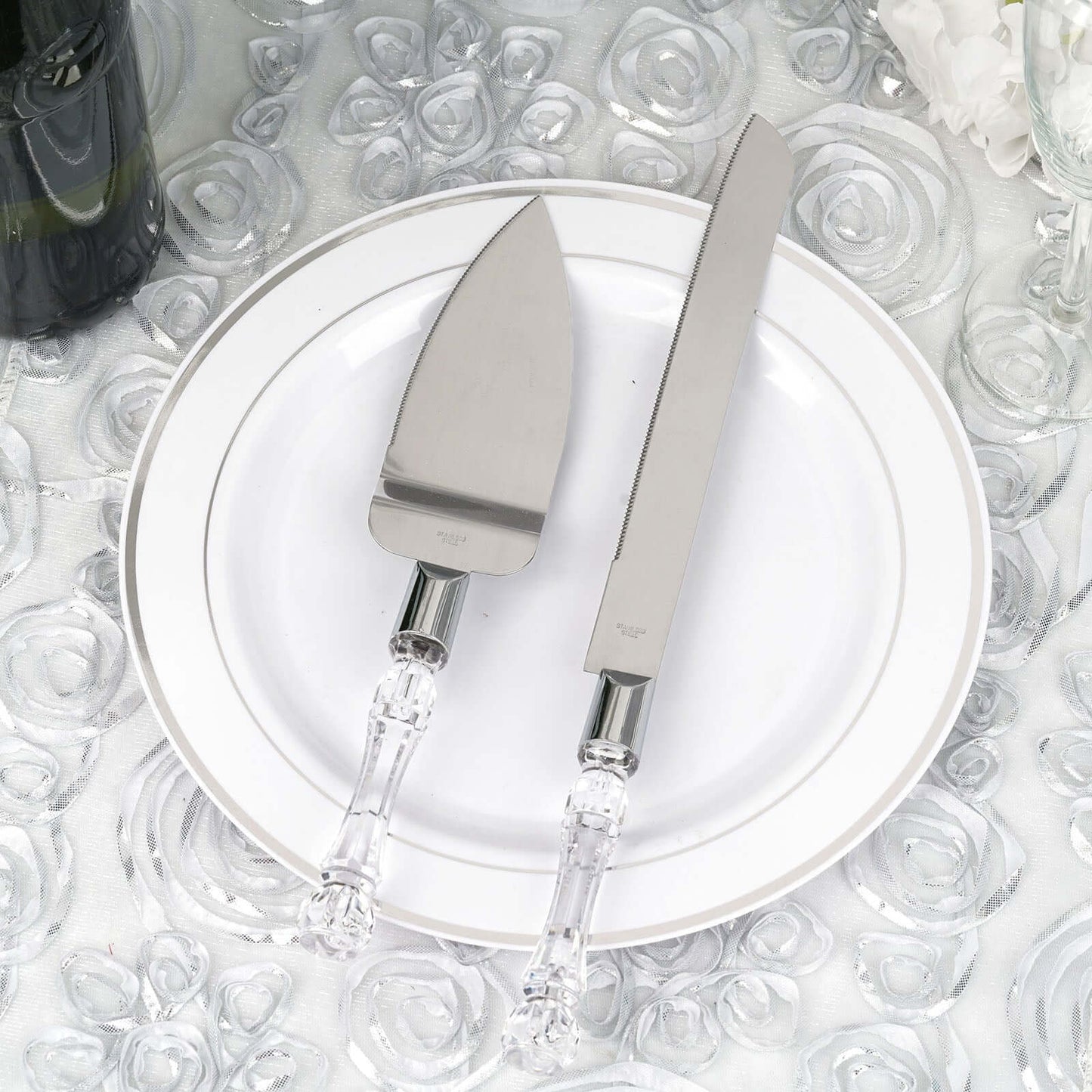 2 Set Knife and Server Stainless Steel with Clear Acrylic Handle - Party Favors with Gift Box 10" & 12"