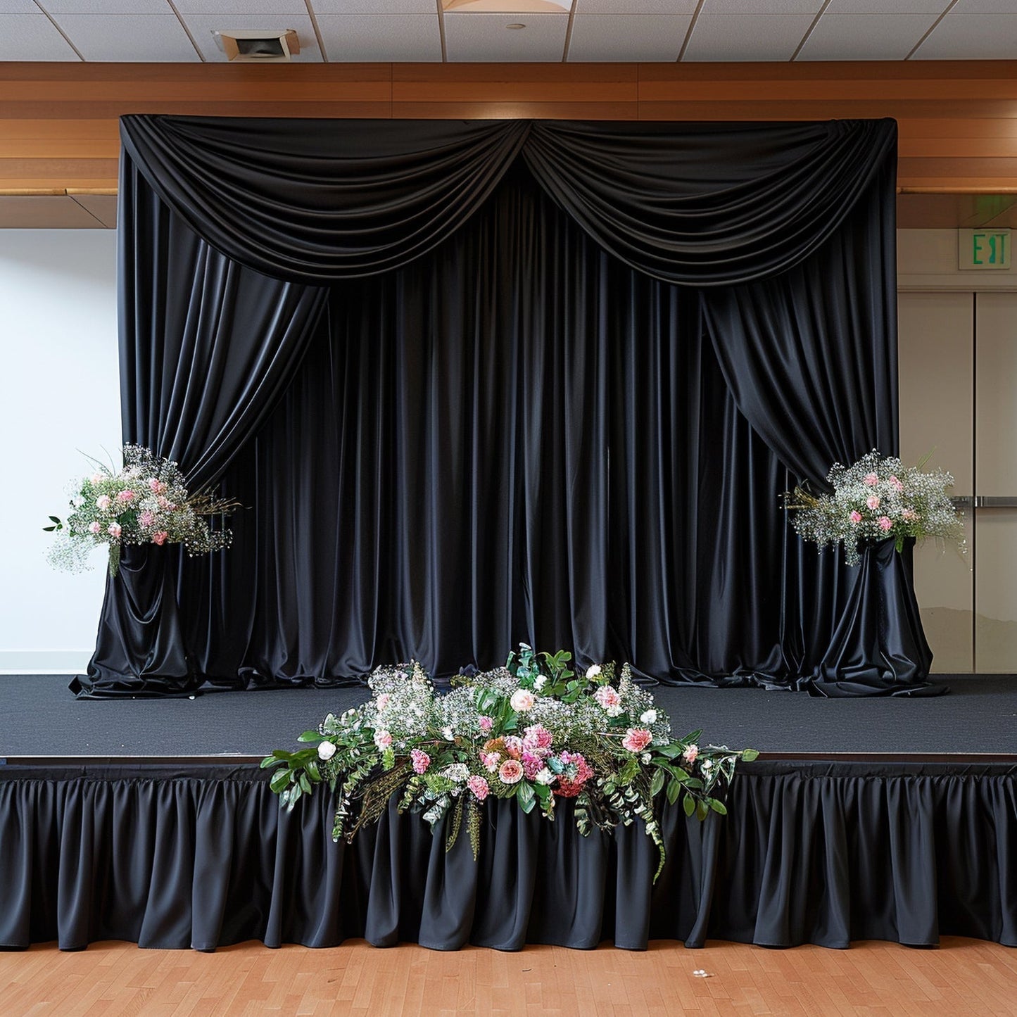 Portable Stage Skirt Black Polyester Platform Skirting Cloth for Events, Performances & Wedding Staging - 24"x20ft