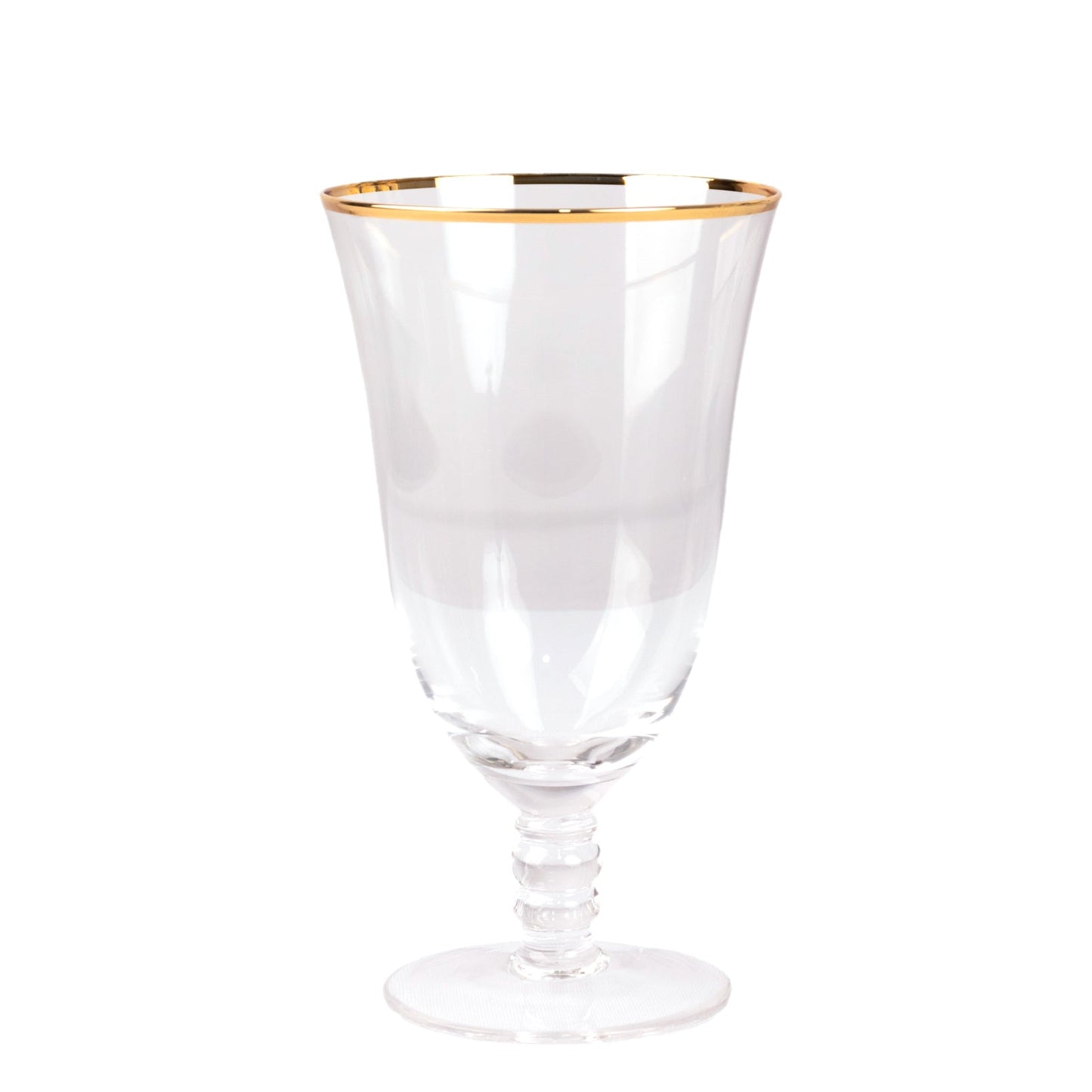 6-Pack Red Wine Glasses Clear Gold Rimmed Design with Short Beaded Stem - Chic Crystal Goblets for Drinks & Events 16oz 7"