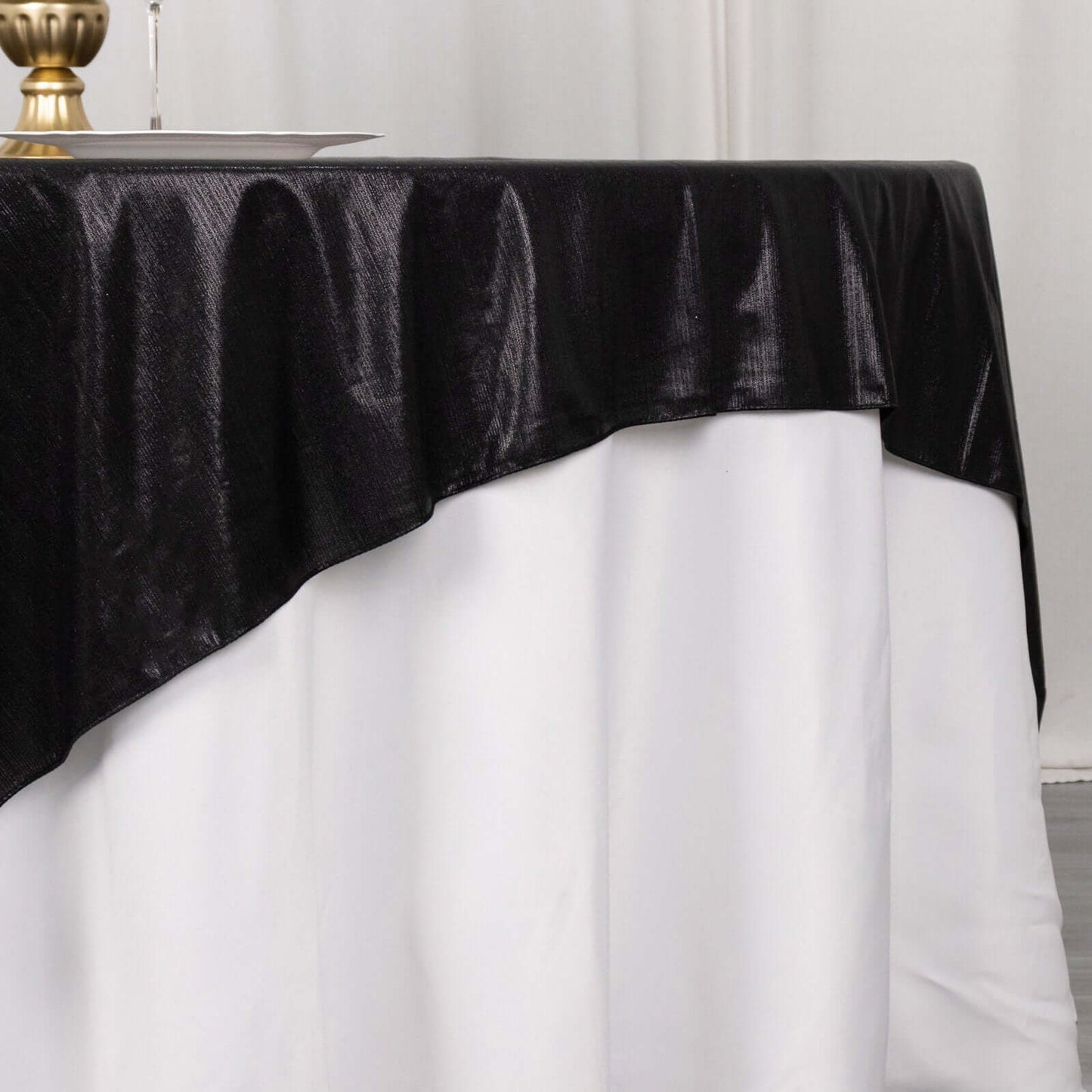 Polyester 72"x72" Table Overlay Square Tablecloth Black - Sequin Dots Wrinkle-Free Table Cover