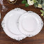 10-Pack Plastic 8" Round Dessert Plates in White with Silver Leaf Embossed Rim - Disposable Vintage Baroque Style Salad Plates