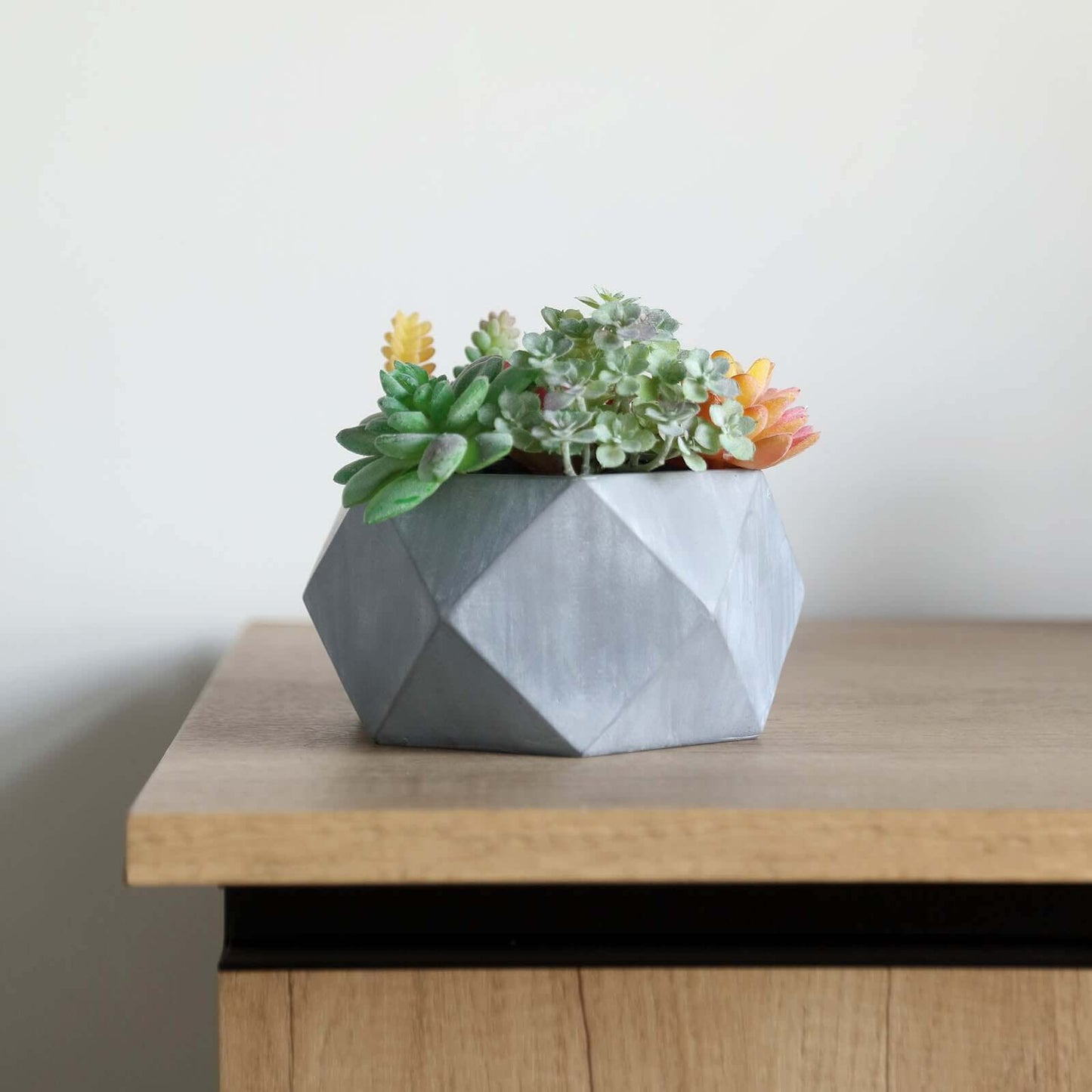 Geometric Planter Mini Cement Design Gray Finish - Concrete Succulent Flower Pot 7"