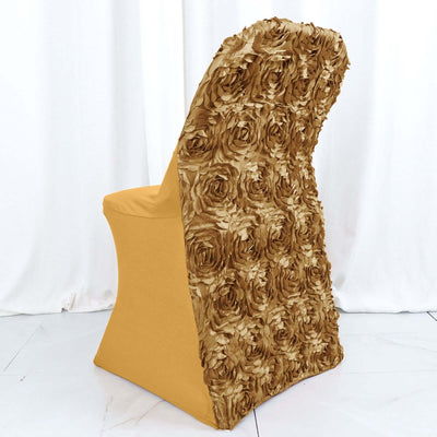 Spandex Chair Cover Gold for Folding Chairs - Durable Stretch Fitted Slipcover with Satin Rosette Design