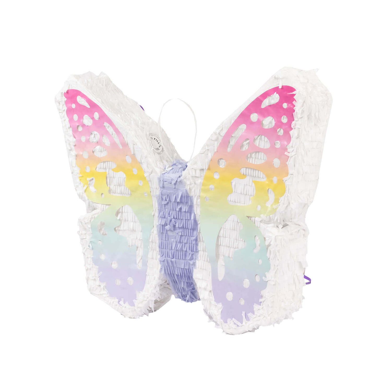 Expandable White Lilac Paper Butterfly Pinata Hanging Decor with Pastel Colored Wings, Fairy Themed Birthday Party Pinata - 23"x19"