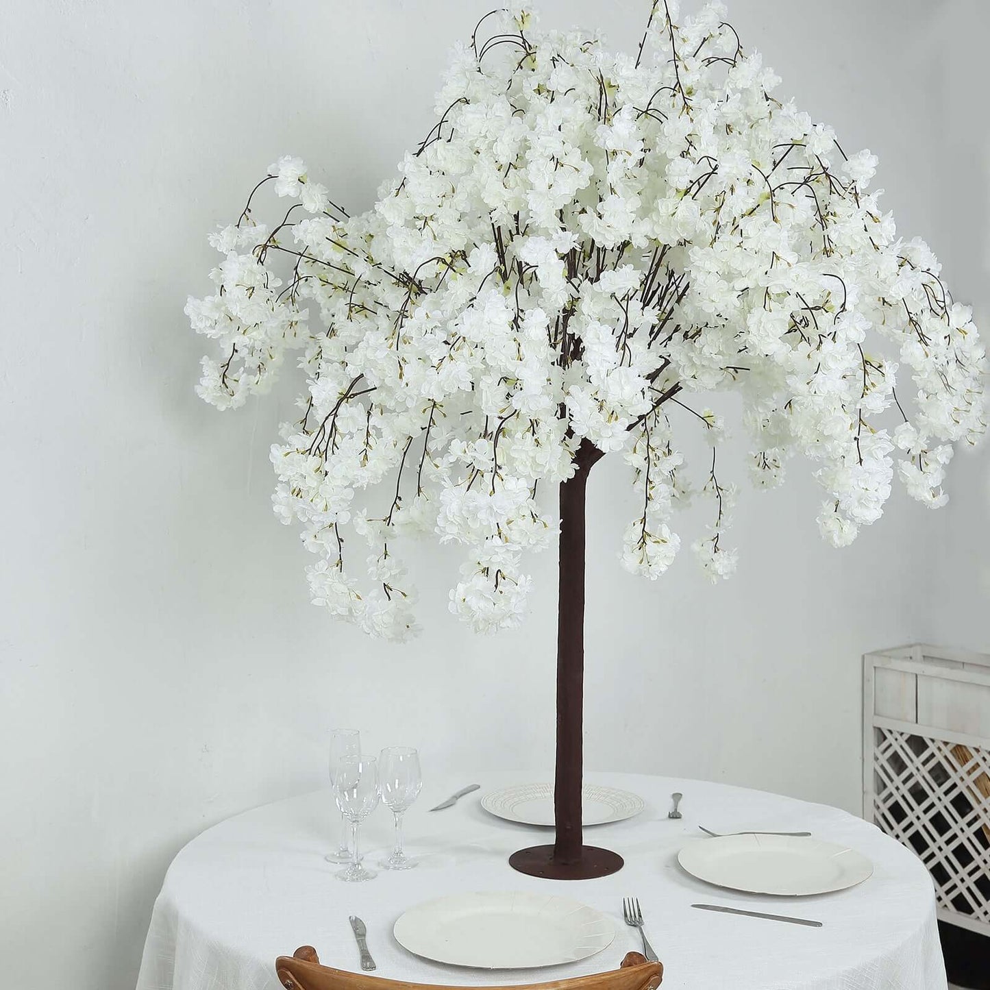 5ft Artificial Cherry Blossom Tree White â€“ Silk Sakura Wishing Tree with Sturdy Metal Base & Realistic Fiberglass Trunk