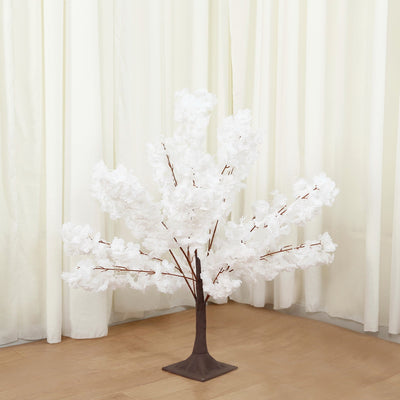 Silk Cherry Blossom Tree Centerpiece 3ft White â€“ Lifelike Artificial Sakura Wishing Tree with Metal Base