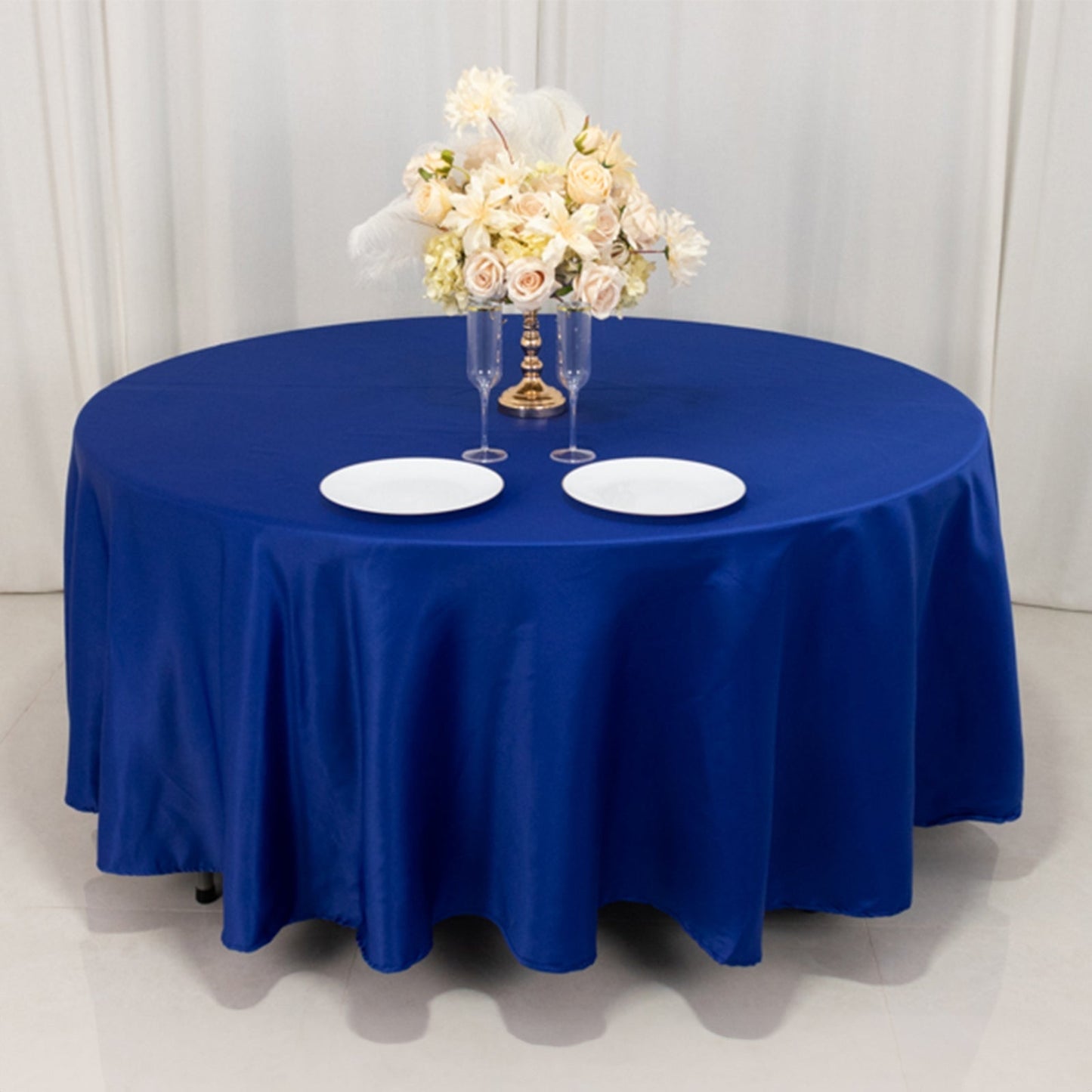 Lamour Satin 108" Round Tablecloth Royal Blue - Durable & Silk-Like Table Cover