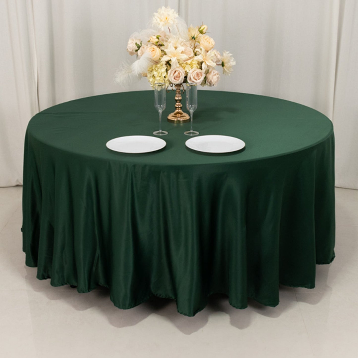 Lamour Satin 108" Round Tablecloth Hunter Emerald Green - Durable & Silk-Like Table Cover