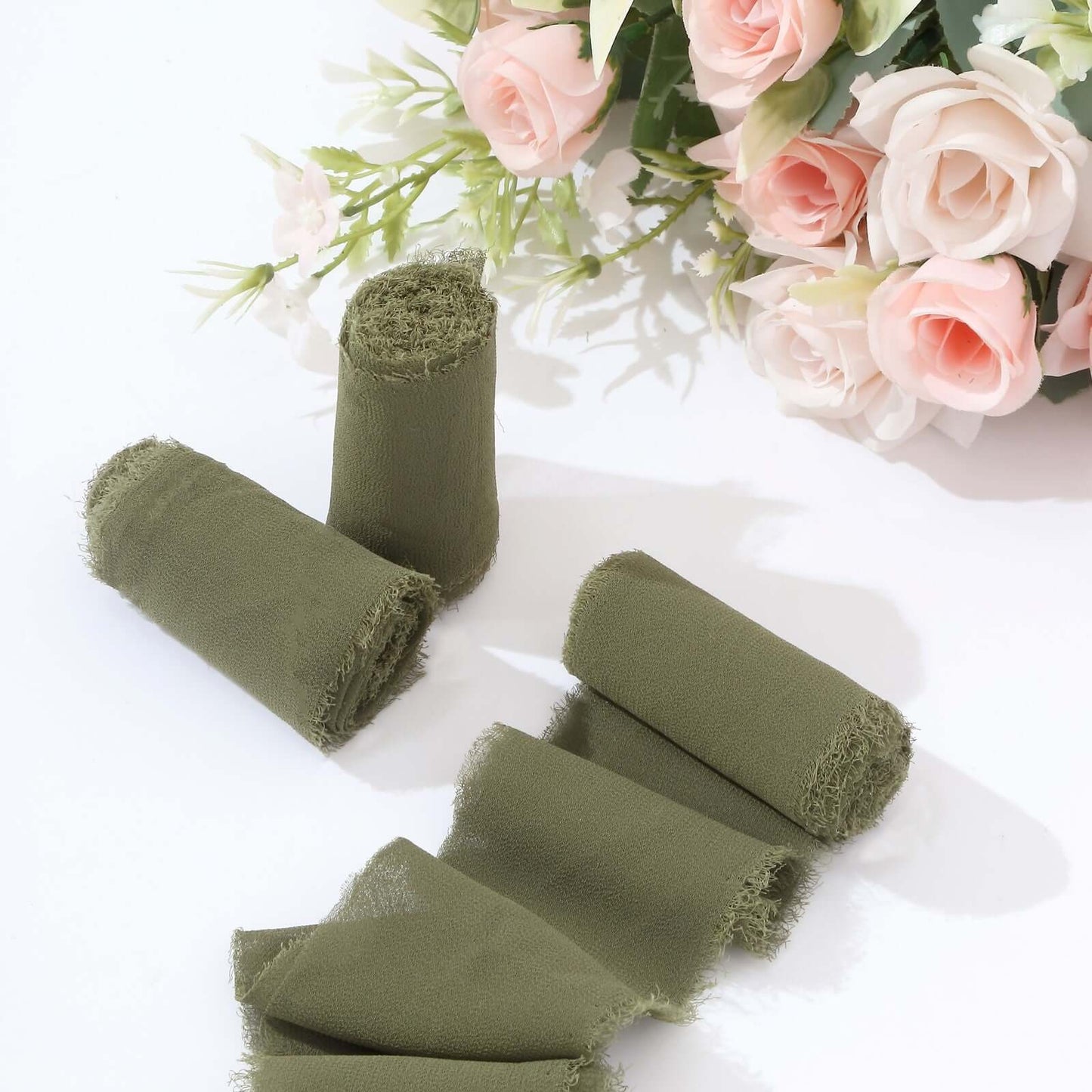 2 Pack 6yds Dusty Sage Green Silk-Like Chiffon Ribbon Roll, DIY Wedding Bouquet Linen Wrap