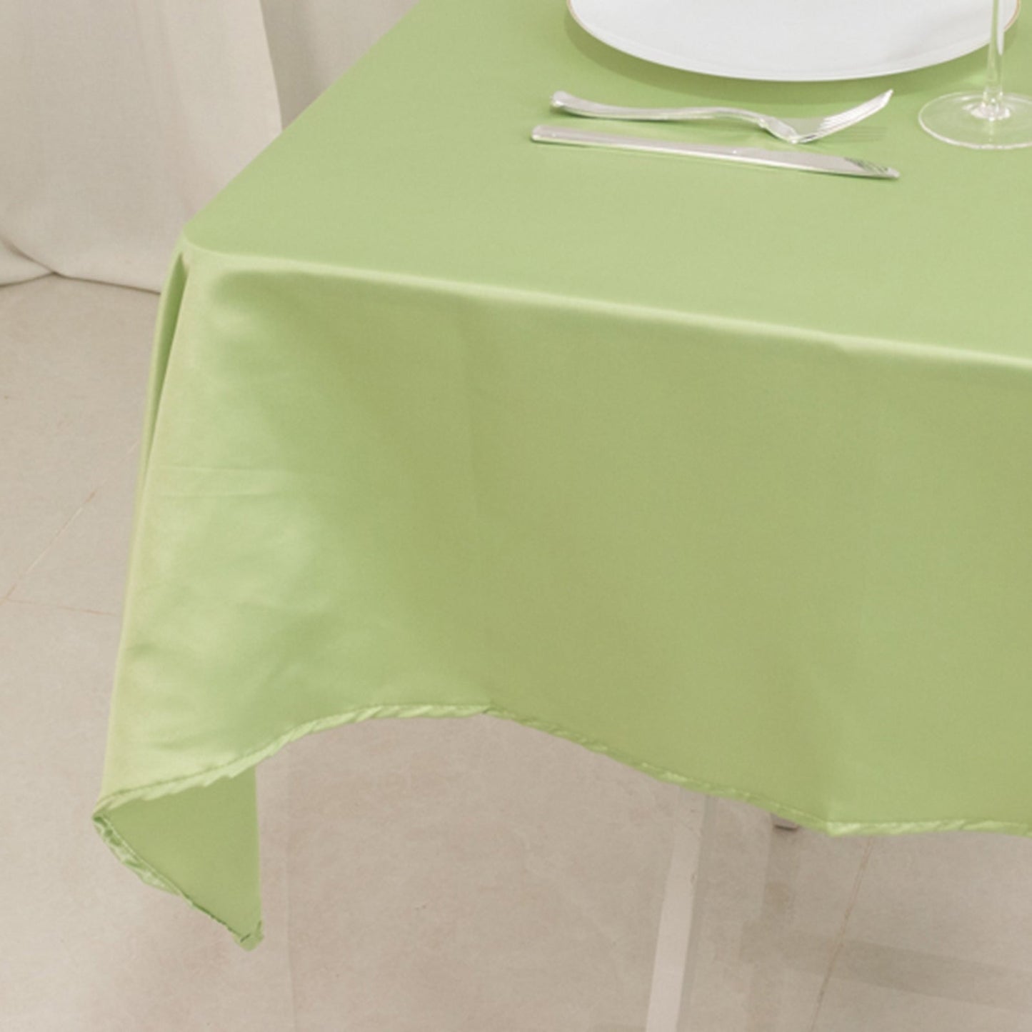Lamour Satin 54"x54" Table Overlay Square Tablecloth Sage Green - Durable & Silk-Like Table Cover