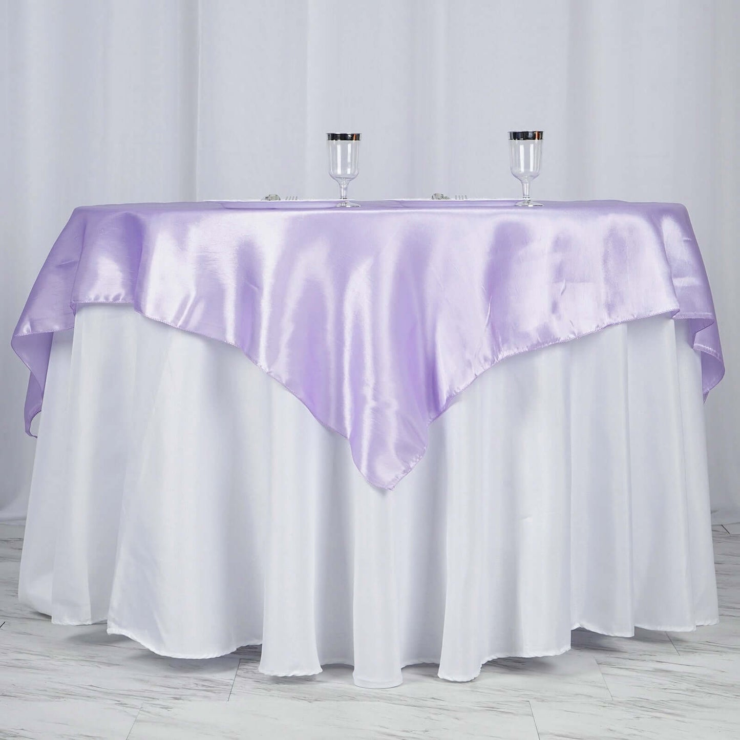 Satin 60"x60" Table Overlay Square Tablecloth Lavender Lilac - Smooth Silky Touch Table Cover