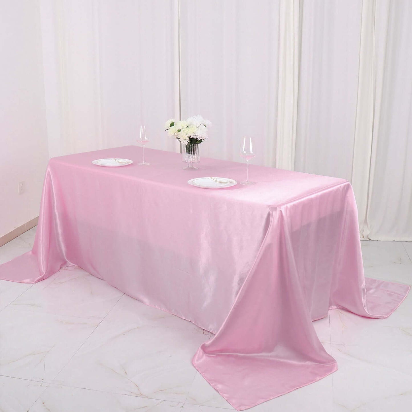 Satin Rectangular 90"x132" Tablecloth Pink - Seamless Table Cover