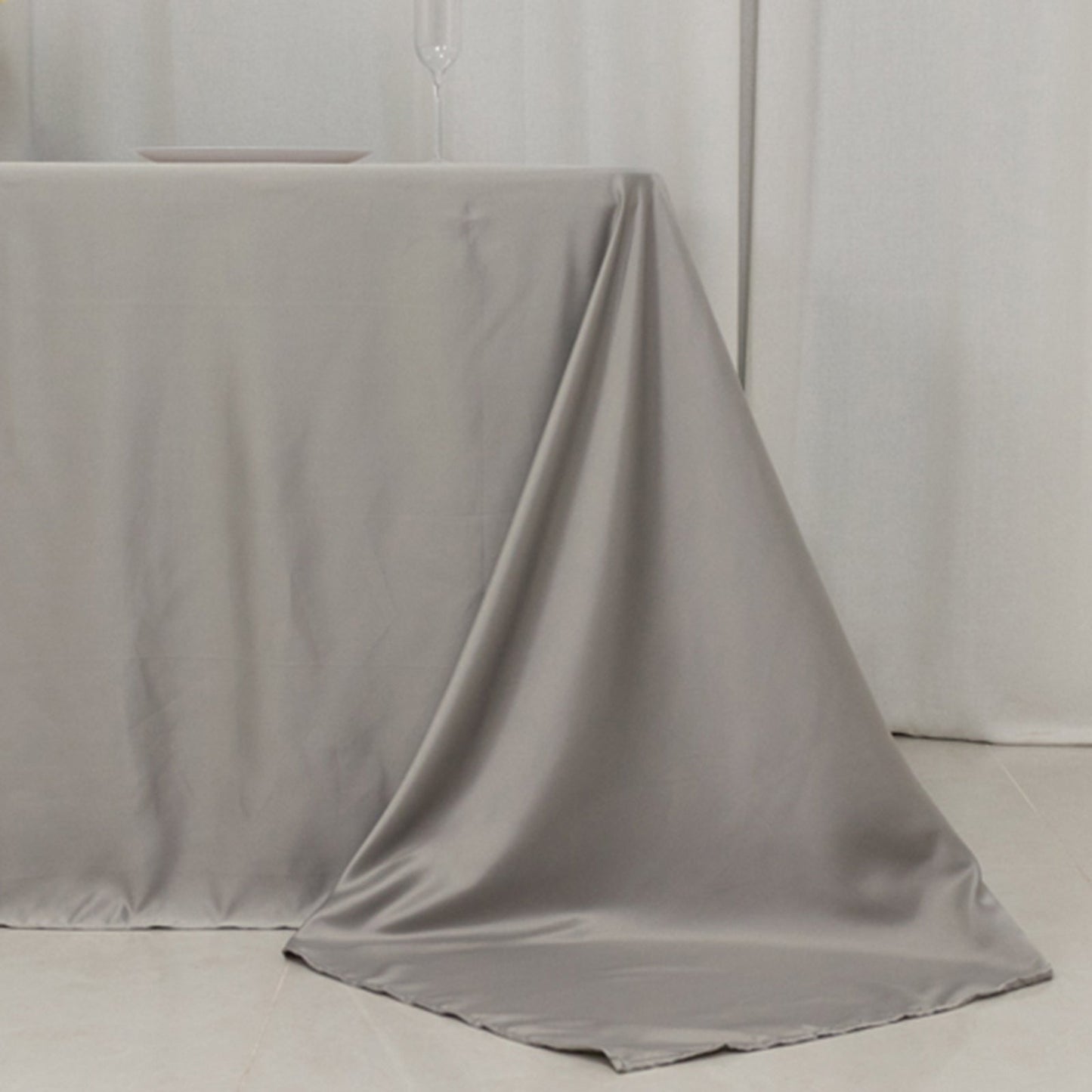 Lamour Satin 90"x132" Rectangle Tablecloth Silver - Soft & Silk-Like Seamless Table Cover