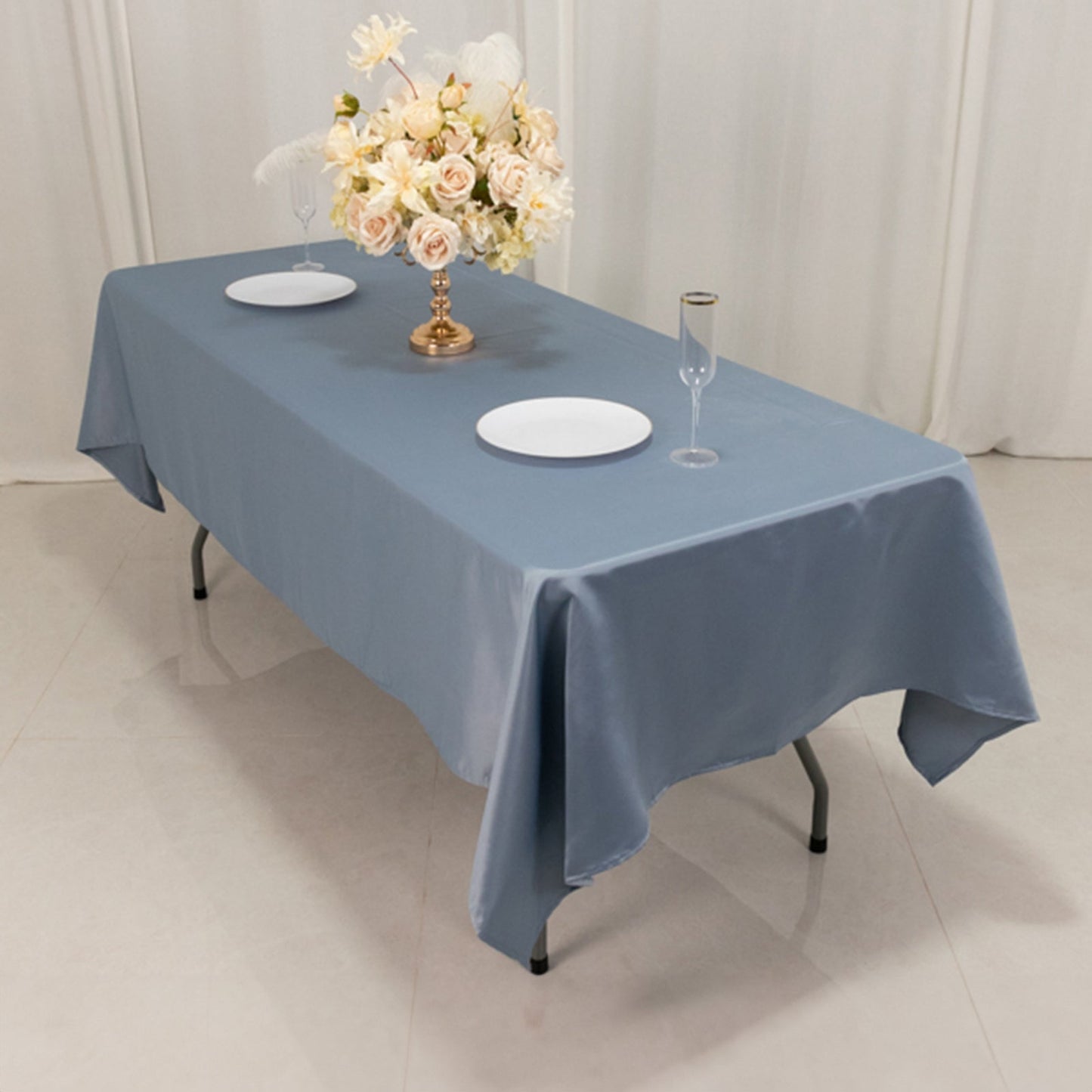 Lamour Satin 60"x102" Rectangle Tablecloth Dusty Blue - Durable & Silky Soft Feel Table Cover