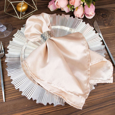 6-Pack Acrylic Plastic Round Charger Plates 13" in Metallic Silver with Sunray Scalloped Rim, Decorative Dinner Party Charger Tableware