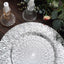 6-Pack Plastic Round Charger Plates 13" in Silver with Embossed Peacock Pattern, Stylish Disposable Charger Tableware