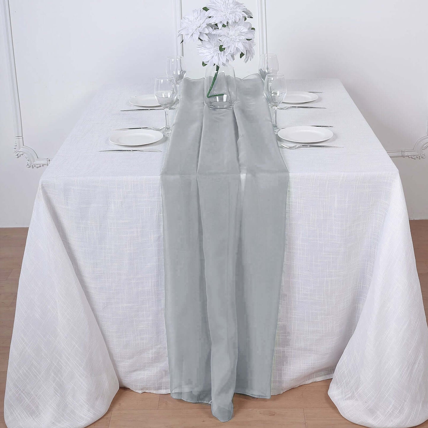 Chiffon 6ft Table Runner Silver - Flowy & Lightweight Table Decor