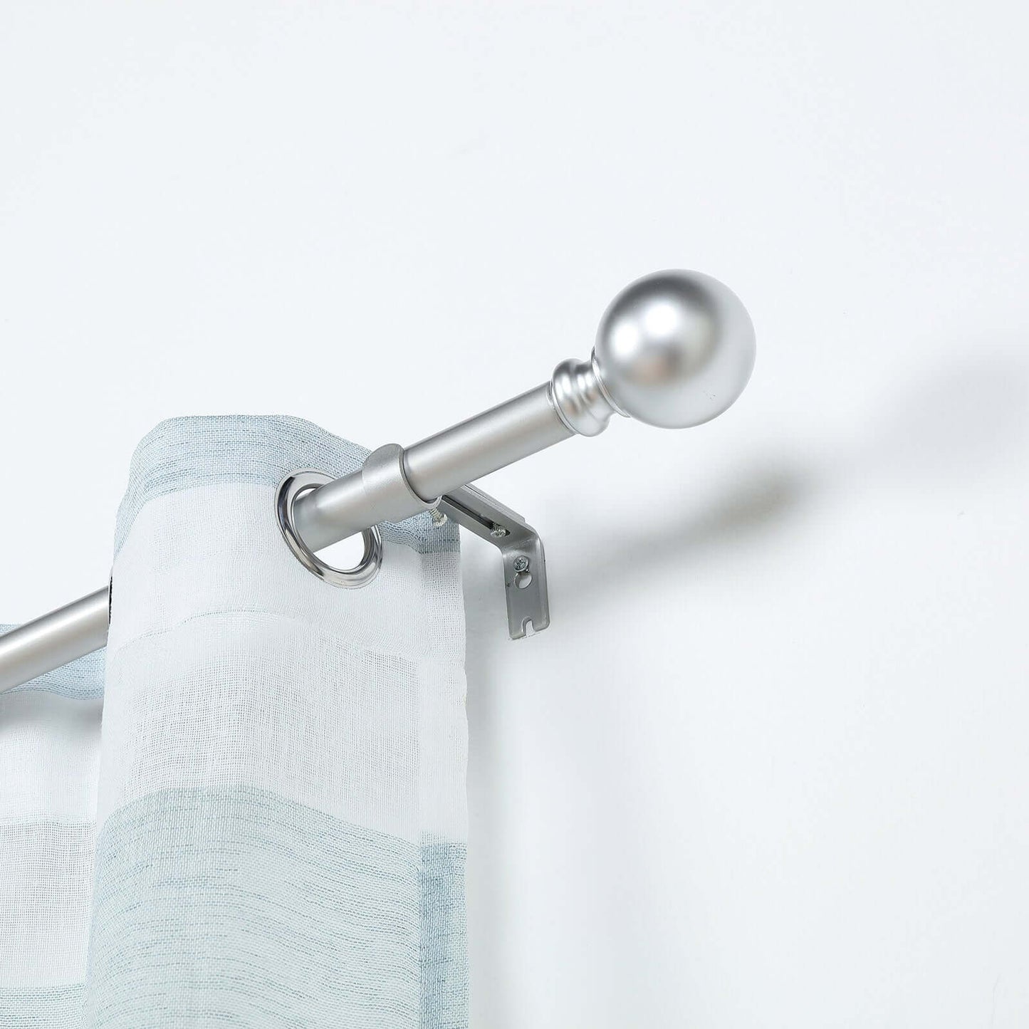 42"-126" Adjustable Curtain Rod Set, Silver, Round Finials