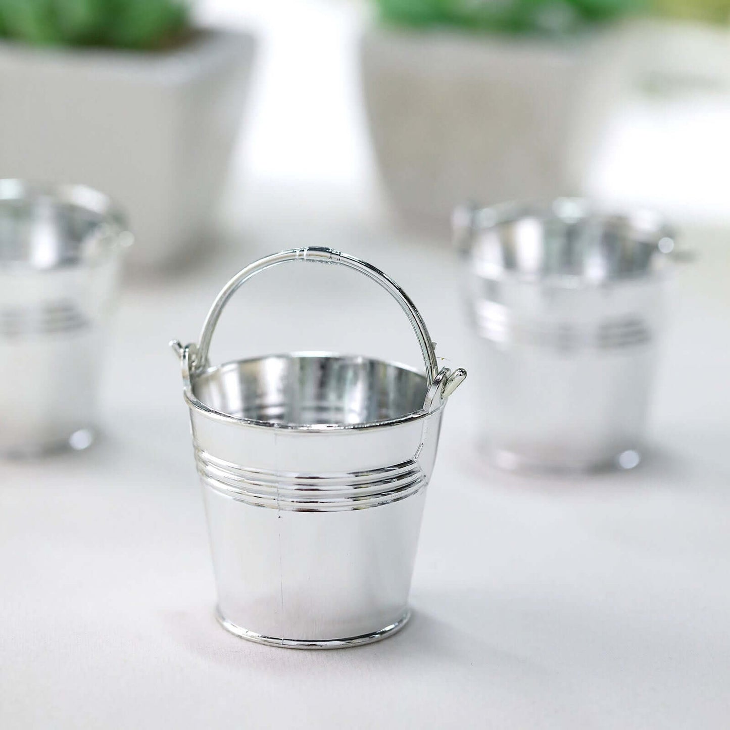 12 Pack 2" Silver Mini Planter Treat Party Favor Boxes, Small Pail Bucket Candy Container Gift Boxes