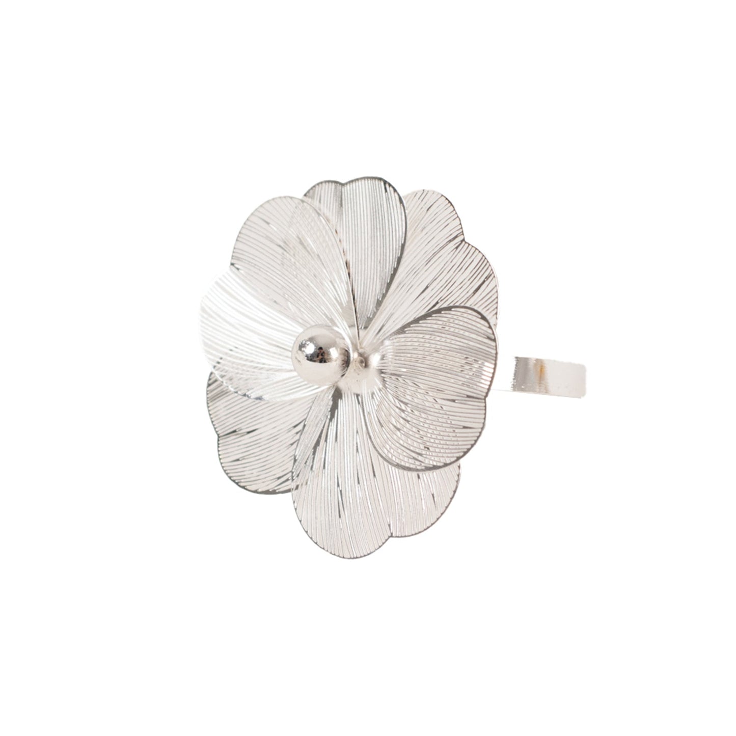 4 Pack Silver Metal Jasmine Flower Napkin Holders with Pearl Center, Decorative Floral Napkin Ring Bands - 2"