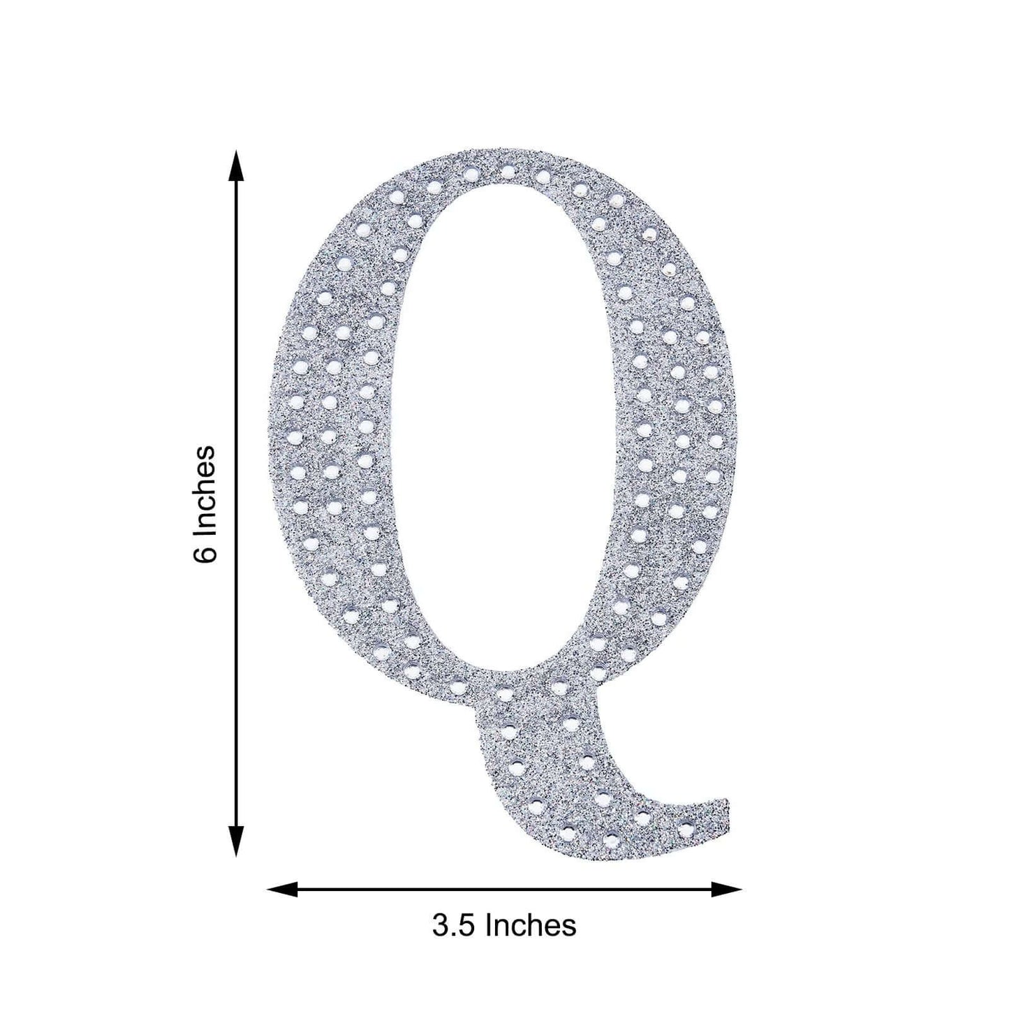 Decorative Rhinestone Alphabet "Q" Letter Stickers, Glitter Adhesive Craft Letters Silver DIY Sparkle Embellishments 6"