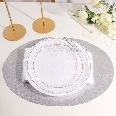 6-Pack Placemats Glitter Design Silver Sparkle Oval - Non-Slip Decorative Table Mats for Dining 12"x18"