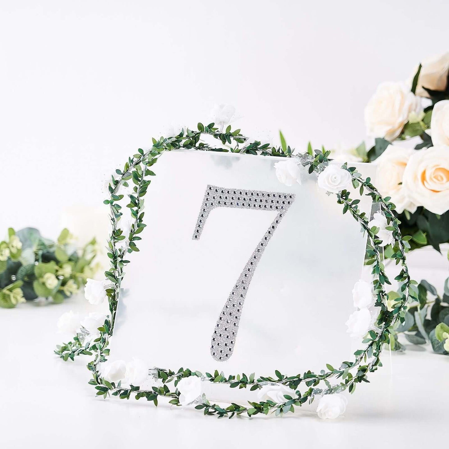 Decorative Rhinestone Number "7" Stickers, Glitter Adhesive Craft Numbers Silver DIY Sparkle Embellishments 8"