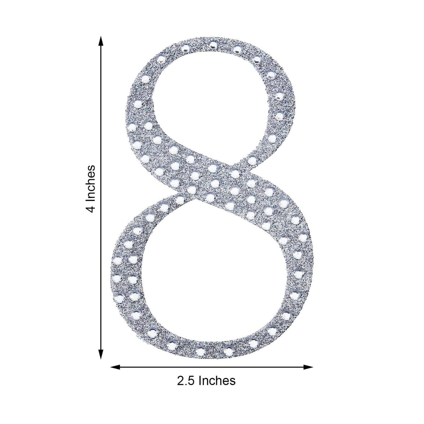 Decorative Rhinestone Number "8" Stickers, Glitter Adhesive Craft Numbers Silver DIY Sparkle Embellishments 4"