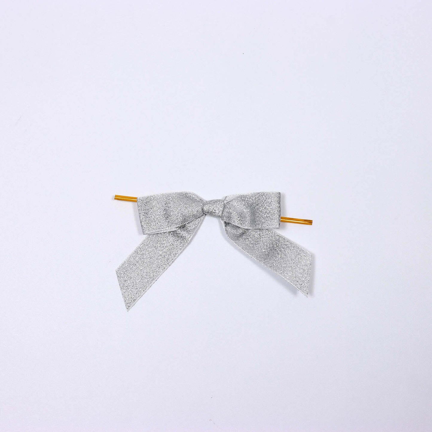 50 Pcs 4" Nylon Ribbon Bows With Twist Ties, Gift Basket Party Favor Bags Decor - Silver Glitter Design
