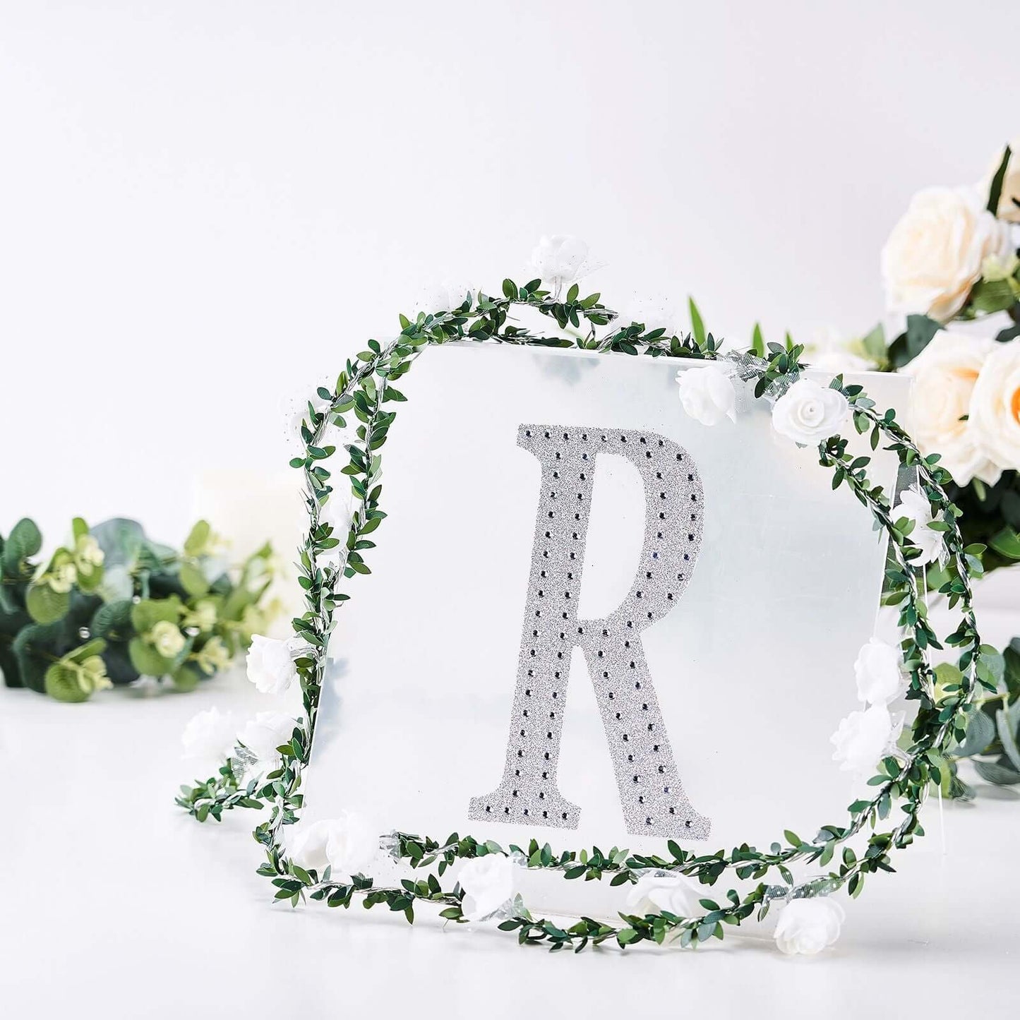 Decorative Rhinestone Alphabet "R" Letter Stickers, Glitter Adhesive Craft Letters Silver DIY Sparkle Embellishments 8"